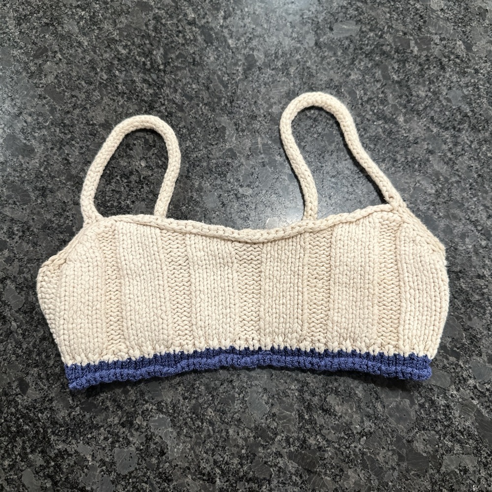 Paloma Wool Cream Knit Top with Blue Accents